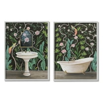 Stupell Industries Tropical Patterned Bathroom Botanical & Floral Painting Gray Framed Art Print Wall Art, 16 x 20, Set of 2