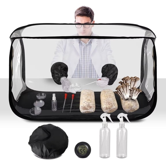 Still Air Box Mushroom Grow Tent, Clear Green House with Thermometer 2 Spray Bottles, for Mushroom Cultivation in Office and Mycology Enthusiasts