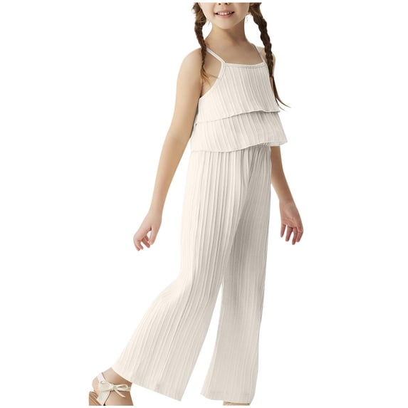 IFNWSV Girls Summer Outfits Fashion Boy Kids Casual Short Sleeveless Round Neck Collar Botton Solid Color Long Pants Sets White 4 Years