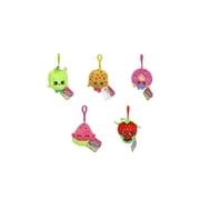 Bundle of 5 |Shopkins Clip On Plush - Apple Blossom, Kooky Cookie, De'lish Donut, Melonie Pips & Strawberry Kiss