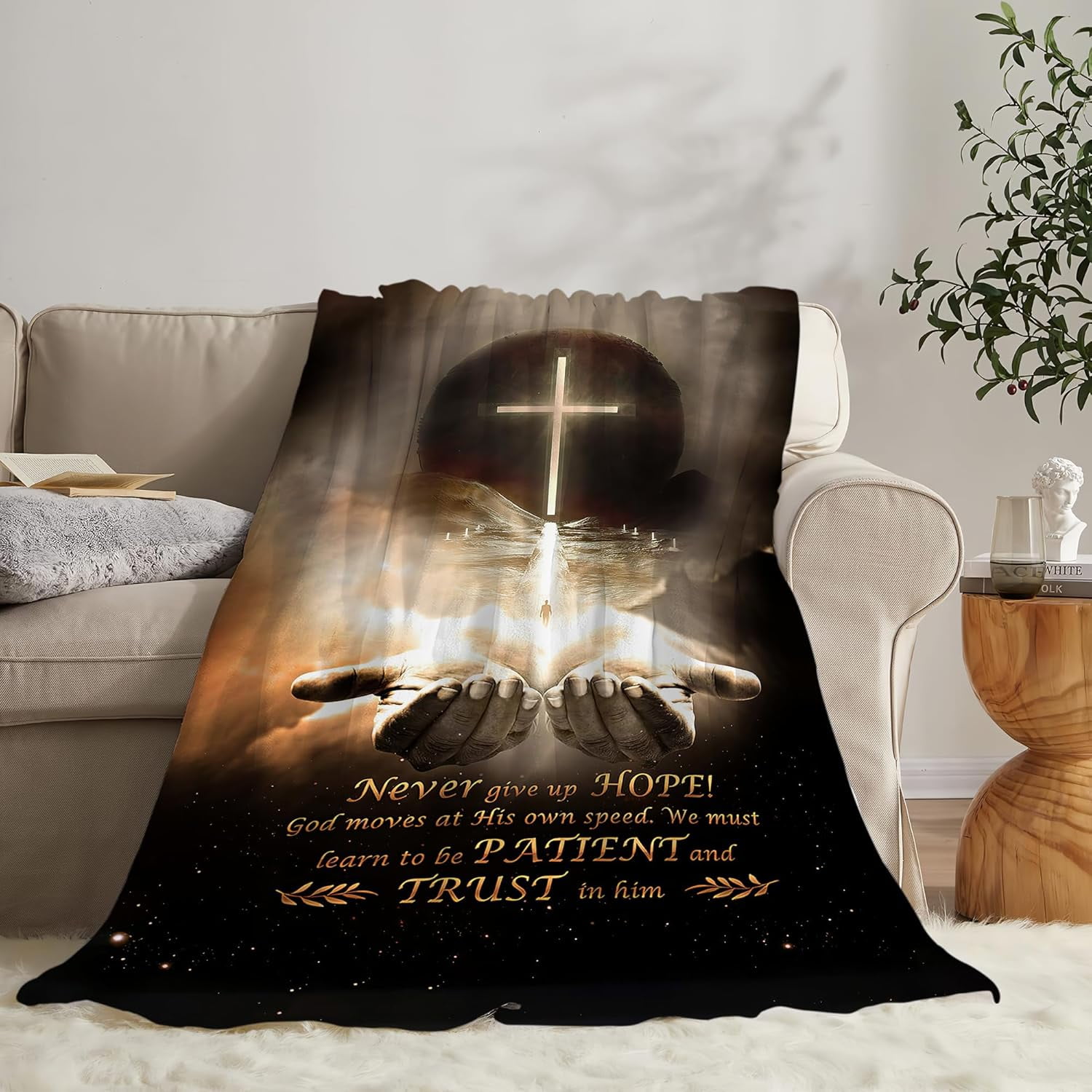 Christian Blanket Cross Hand of God Throw Blanket for Men Kids Teenagers Soft Cozy Warm Fuzzy Fleece Religious Christ Decor Blanket Gifts for Boys Women Girls Couch Sofa Bed 50"X40"