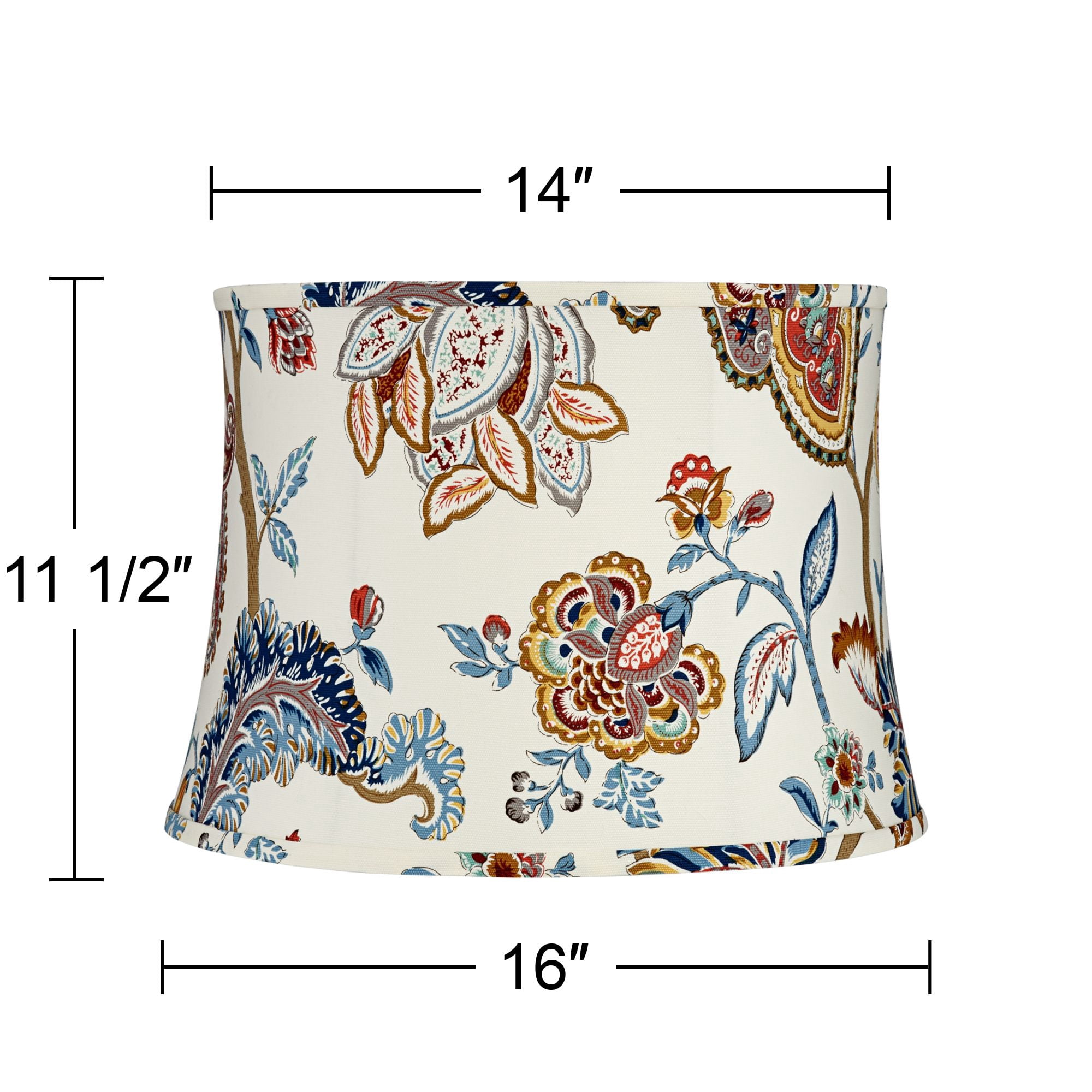 Springcrest Set of 2 Drum Print Lamp Shades Multi-Color Paisley Medium 14" Top x 16" Bottom x 11.5" High Spider Harp and Finial