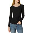 thumbnail image 6 of MODA NOVA Junior's Ruched Stretchy Crew Neck Slim Fit Basic Tops Black XS, 6 of 7