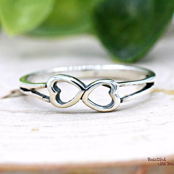 SS DESIGNS Double Hearts Ring, Sideways Heart Ring Silver, Womens Girls Heart Ring, Promise Ring for Her, Womens Silver Engagement Ring Band