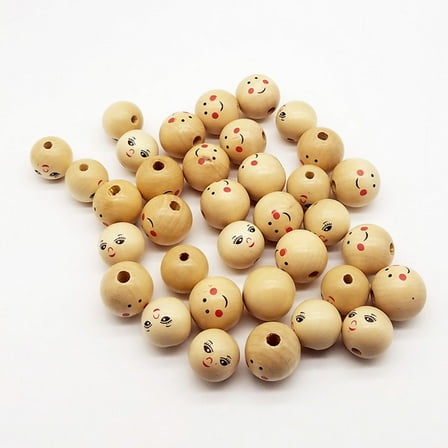 BESTOYARD Khaki Smile Face Wooden Beads for DIY Jewelry Accessories Craft Decorations 22mm