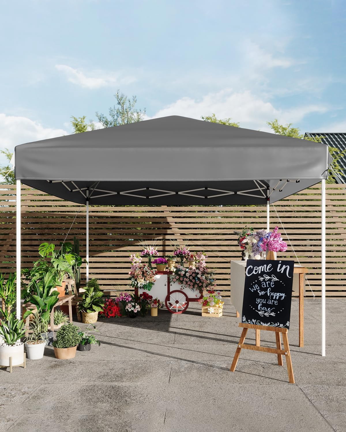 10x10 Pop Up Canopy Tent, Outdoor Tent with 3 Adjustable Height, Easy Set Up Canopy with 4 Sandbags & Carrying Bag for Camping, Parties, Outdoor Events -Gray