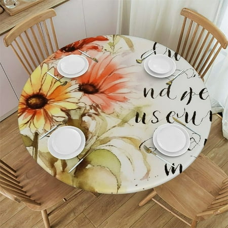 

Autua Flowers Bible Verse Round Table Cover Stain Resistant Washable for Indoor Outdoor Kitchen Dining Wedding Parties 100% Polyester Fiber 46 -50
