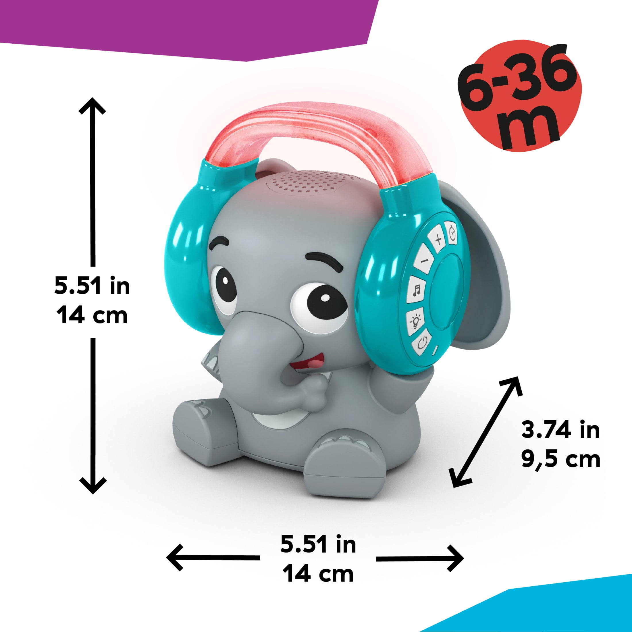 Earl the Elephant Bluetooth Soother Sound Machine, Stream Music + Night Light, Infant to Toddler