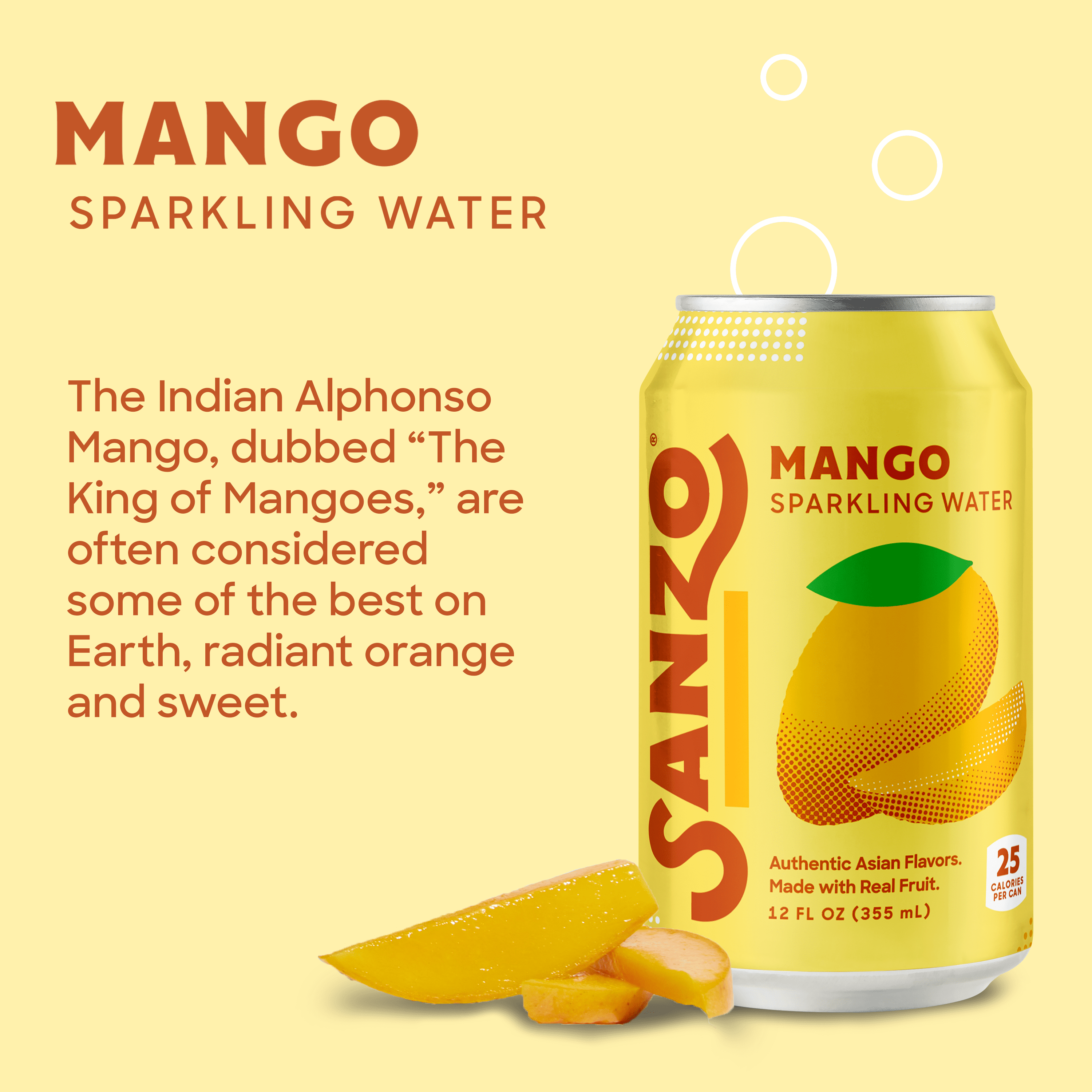 Sanzo Mango Sparkling Water, 12 fl oz, 12 Pack Cans