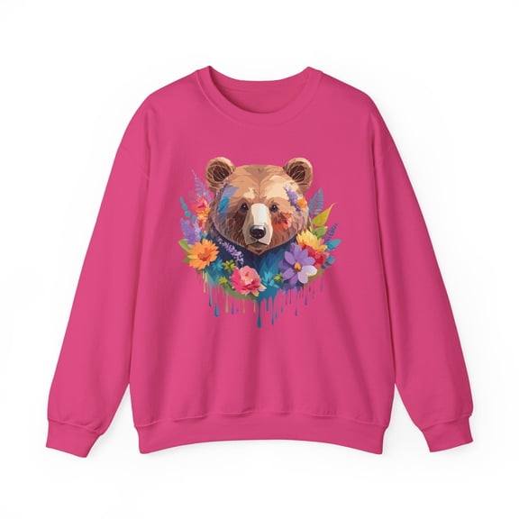Unisex Floral Bear Sweatshirt, Animals Sweatshirt, Floral Sweatshirt, Art Design Sweatshirt