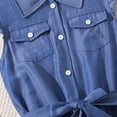 thumbnail image 6 of KkSLirnhs Girls Dresses Size 14-16 Girls' Summer Imitation Denim Fly Sleeved Shirt Lapel Dress 11 Years Blue, 6 of 8