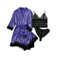 thumbnail image 2 of Tnhcen Women's Sexy 4-Piece Satin Sleepwear Set - Lace Bralette + Elastic Waist Shorts & Lace Panties Plus Size S-XL Silky Smooth Pajama Outfit, 2 of 7