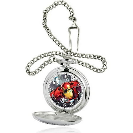 Marvel Iron Man Men's Silver Pocket Watch, Silver Chain