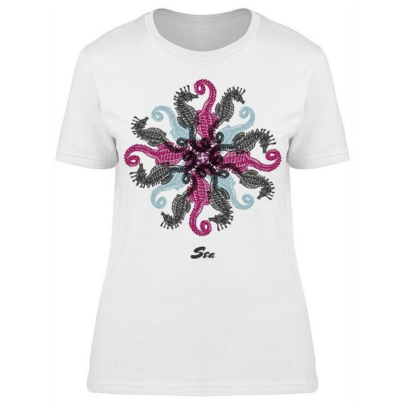 Sea Seahorse Sketch Mandala T-Shirt Women -Image by Shutterstock, Female XX-Large
