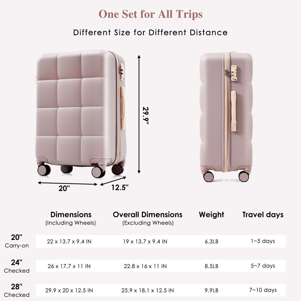 DECMAY 3-Piece ABS Luggage Set with Spinner Wheels and Cup Holder, Airline Carry-On Approved