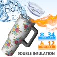 thumbnail image 5 of 40oz Pioneer Flower Floral Print Pattern Insulated Tumbler with Handle, BPA-Free Leak Proof Lid and Straws, Double Wall Vacuum, Hot 12h/Cold 34h, 5 of 6