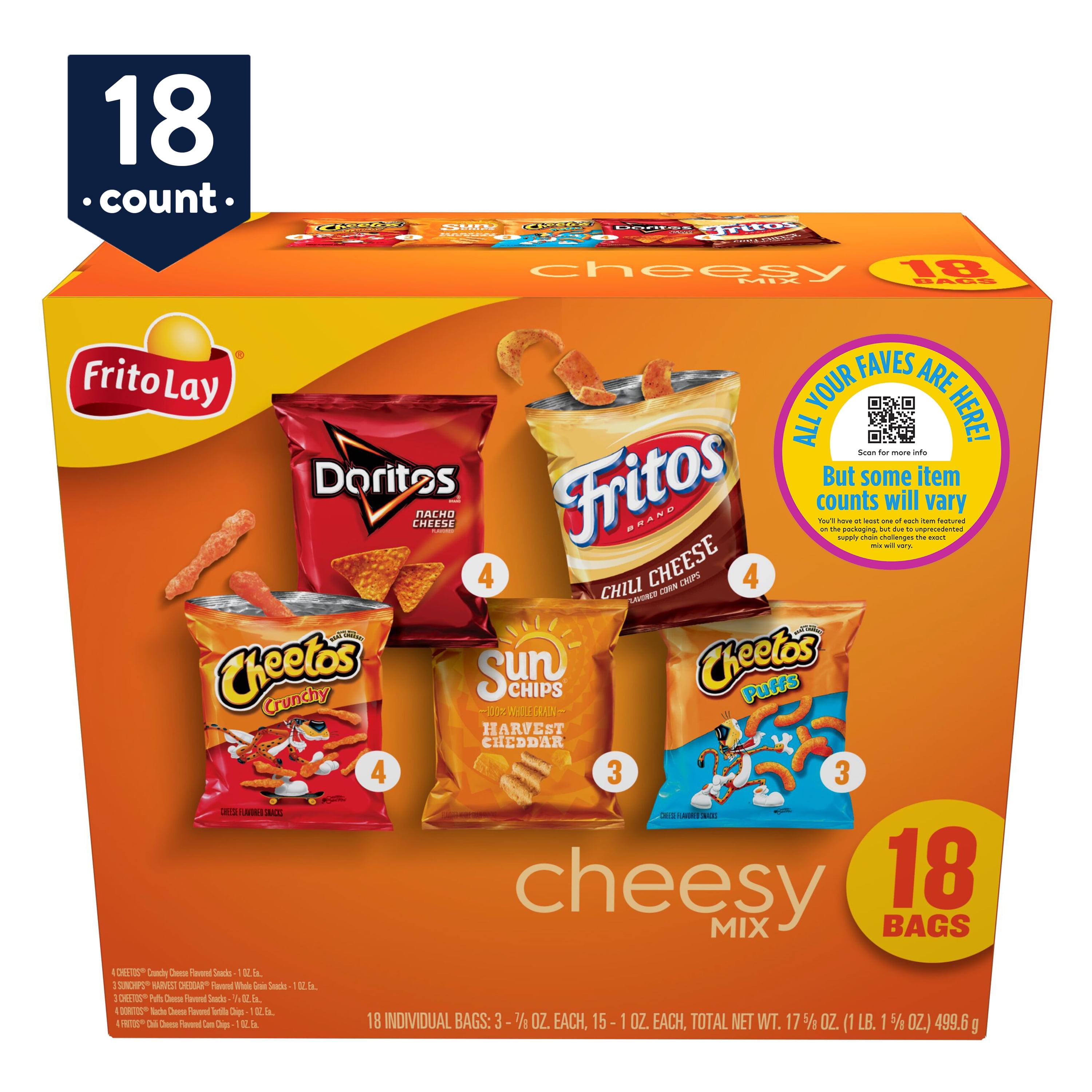 Frito-Lay Cheesy Mix Variety Pack, 18 count