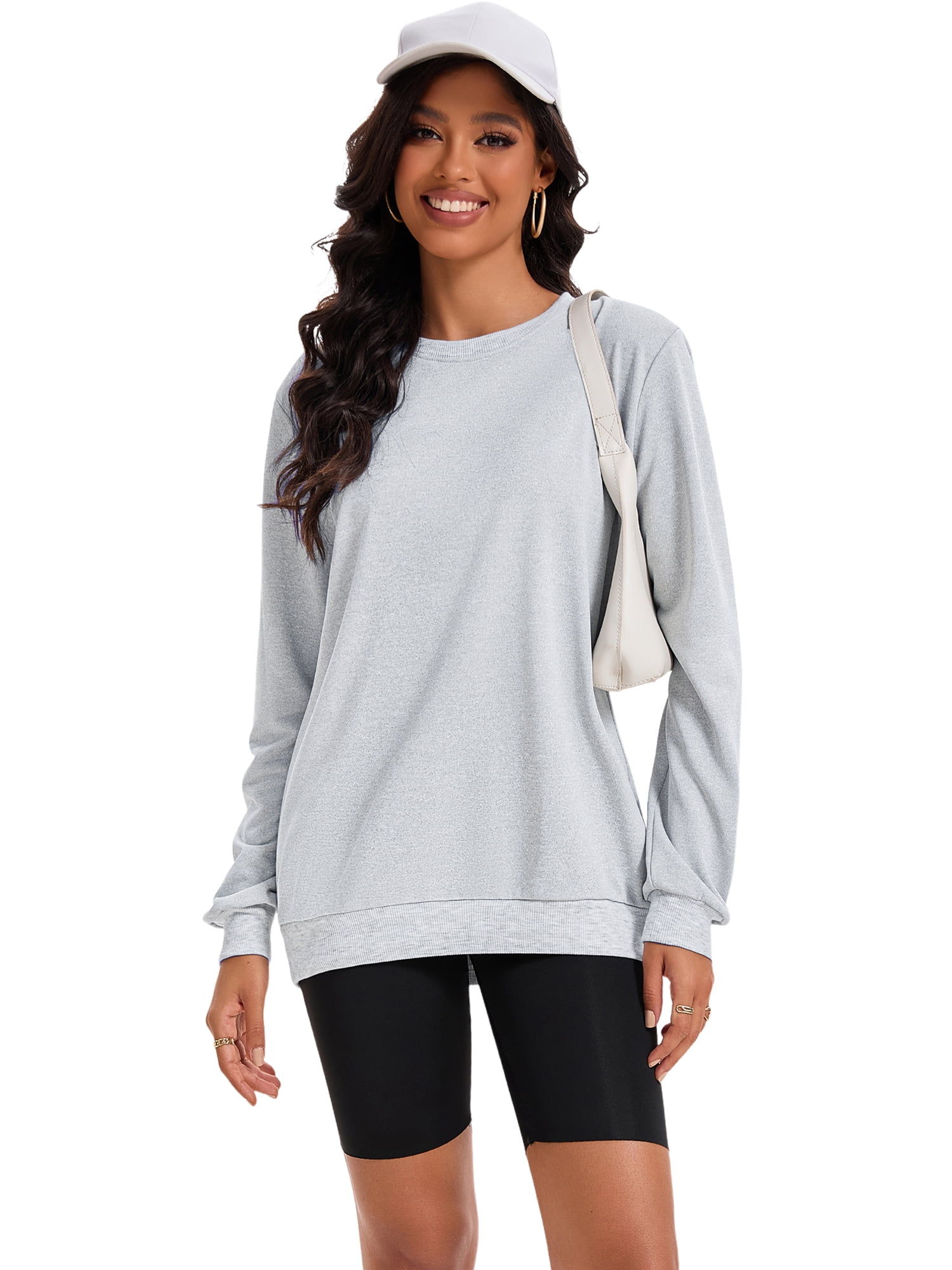 DARING DIVA Women's Sweatshirt Crew Neck Long Sleeve Pullover Shirts M Light Gray