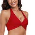 thumbnail image 4 of Ocean Blues Women's and Women's Plus Bikini Top V Neck Twist Front Swimsuit Top Red Bathing Suit , Size Small, 4 of 7