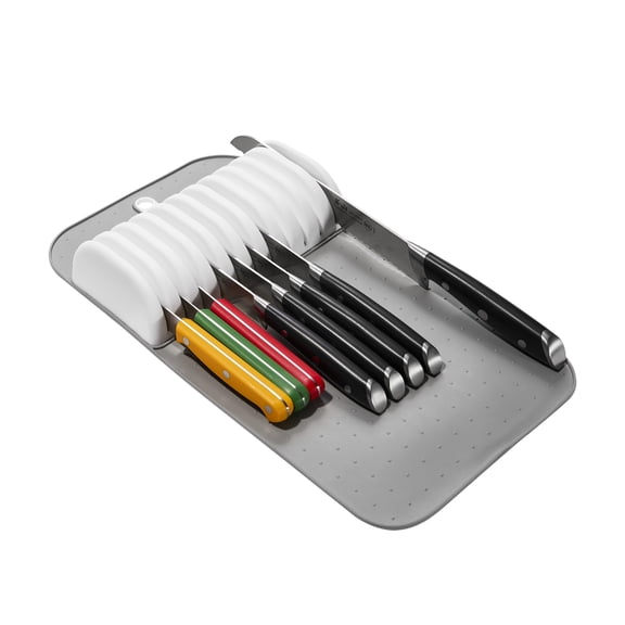 Drawer Knife Organizer, 11 Slot Soft Grip Knife Mat, Non Slip Kitchen Knife Storage, BPA Free Durable Design, Ideal for Home and Professional Use, White Grey