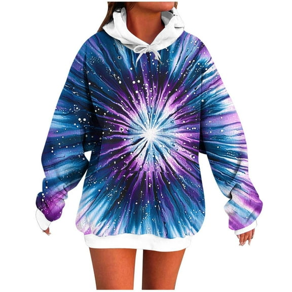 Women's Tie Dye Hoodies 2025 Fall Winter Pullover Oversized Sweatshirt Trendy Casual Drop Shoulder Tunic Tops with Pocket