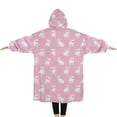 thumbnail image 2 of Oversized Wearable Blanket Hoodie,Pink Cute French Bulldogs Sherpa Blanket Hoodie with Super Pockets,Super Warm Fuzzy Pullover for Women & Men, 2 of 6