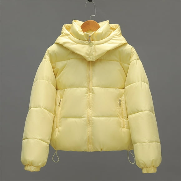 Pisexur Winter Jacket for Women Winter Casual Fashion Thickened Stand Collar Hooded Long Sleeve Jacket Yellow,2XL