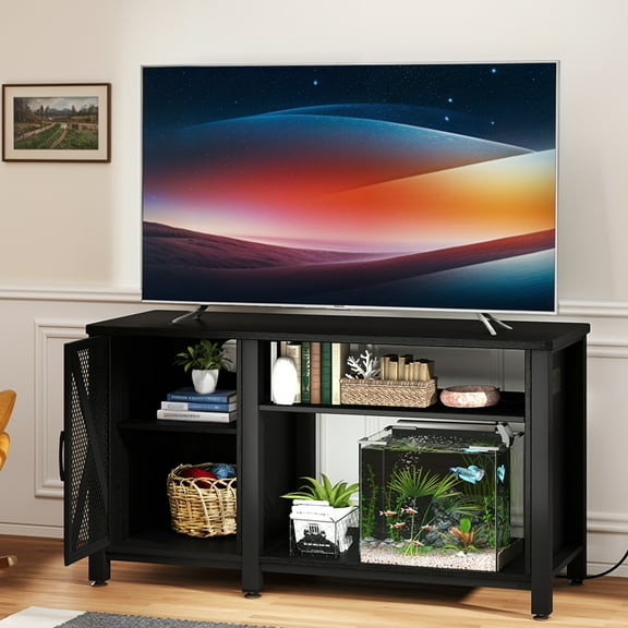 Uforic 52"Modern Farmhouse TV Stand with Power Outlet for TVs up to 60" - Black