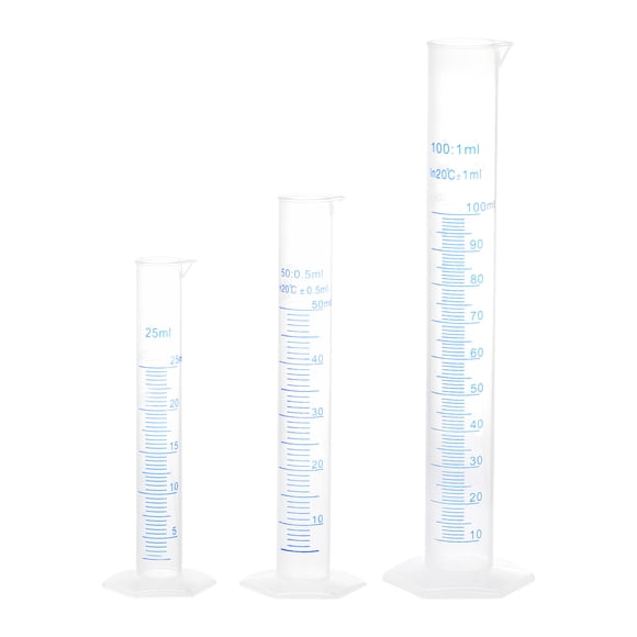 Unique Bargains Plastic Graduated Cylinder, 25ml 50ml 100ml Measuring Cylinder, Double-Sided Metric Marking, Hex Base, 3 in 1 Set