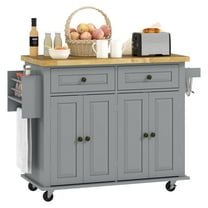 KWUXIN Rolling Kitchen Island with Rubber Wood Top, Spice Rack, Storage Drawers, Mobile Cart for Dining Room, Gray