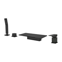 Cobbe Bathroom Bathtub Faucet Set Single Handle with 11.02-Inch Wide Bathtub Spout and Handheld Shower 4-Hole Deck Mount Tub Faucet Matte Black