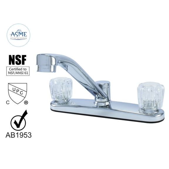 WMF-8237ZM-CP - Hybrid Metal Deck Kitchen Sink Faucet 360 Degree Swivel spout Double Handle Washerless Cart. Less Spray