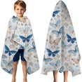 thumbnail image 3 of White Butterfly Flower Pattern Hooded Bath Towel，60"x35" for Ages 3 To 12 Kids, Quick Dry Lightweight Soft Microfiber Hood Beach Towel Cover Up for Kids, 3 of 7