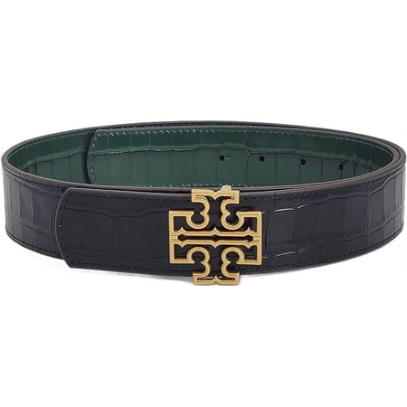 Tory Burch 140973 Black/Norwood Green Croc Design Leather Women's Reversible Belt Size Medium