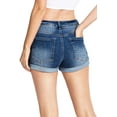 thumbnail image 4 of Wax Jean Women's Juniors Classic High Rise Denim Shorts (Dark Wash, Large), 4 of 5