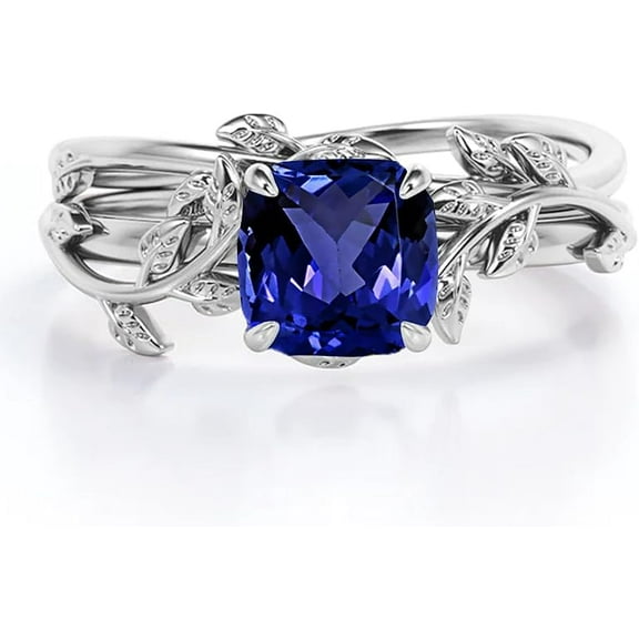 Dreamofdazzles Jewels 925 Sterling Silver 3.00 Ct Cushion Cut Tanzanite & Diamond Wedding Engagement Christmas Bridal Ring Set 14K White Gold Plated For Women's -5.5