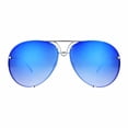 thumbnail image 2 of Oversized Round Pilot Sunglasses Metal Spring Hinge Silver, Blue Mirror Lens, 2 of 6