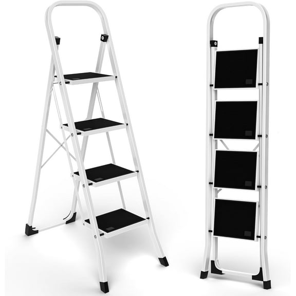 4 Step Ladder Folding Step Stool for Home Kitchen Closet Garage & Office,Lightweight Foldable Portable Tall Ladder Stool for Adults,Wide Anti-Slip Pedal,330 lbs Load Capacity,White
