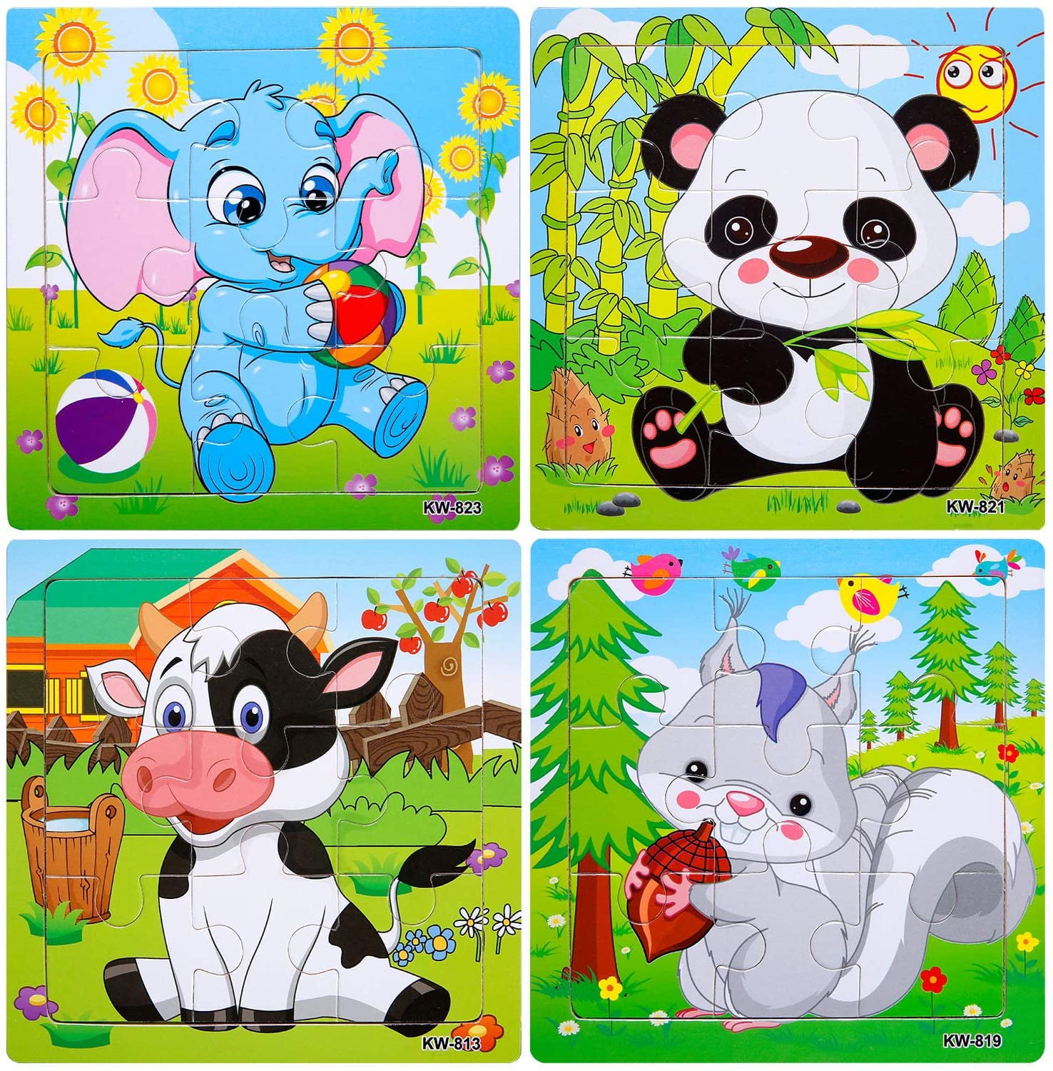Wooden Jigsaw Puzzles for Kids Age 2-5 Year Old Animals Preschool Puzzles for Toddler Children Learning Educational Puzzle Toys for Boys and Girls Set of 4 Puzzles