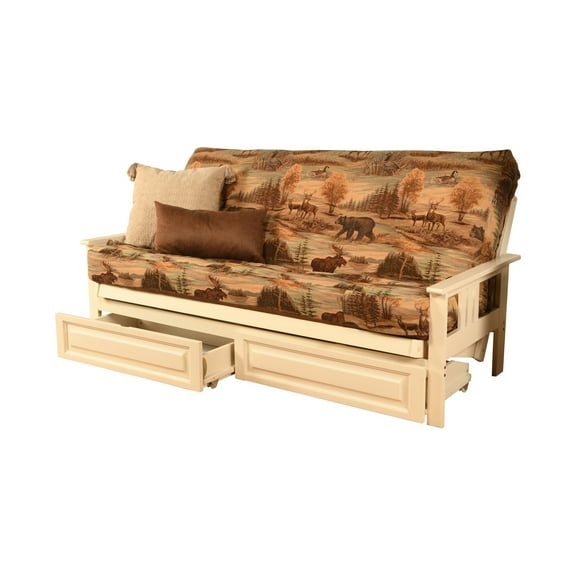 Kodiak Furniture Monterey White Storage Sofa with Multi-Color Fabric Mattress