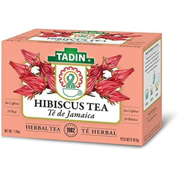 Tadin Hibiscus Herbal Tea, Caffeine Free, 24 Tea Bags Per Box, Pack of 6 Boxes Total