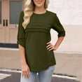 thumbnail image 2 of IROINNID Women Loose Fit Solid Color 3/4 Sleeve Round Neck T Shirt Casual Comfortable Stretch Tee for Daily Wear Spring Fall Fashion Trendy Versatile Basic Tops(Army Green#1,XL), 2 of 7
