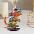 thumbnail image 2 of Estatua de arte de metal, escultura de animal con base, adorno de animal coleccionable colorido Lacértido, 2 of 9