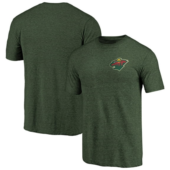 Men's Green Minnesota Wild Primary Logo Left Chest Distressed Tri-Blend T-Shirt
