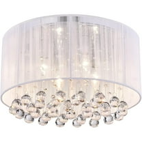 HTYSUPPLY Drum Crystal Flush Mount, 4 Lights Glam Lighting Fixture with Hanging Crystals, White Thread Wrapped Drum Shade, Bedroom, Living Room, Girls Room, Closet