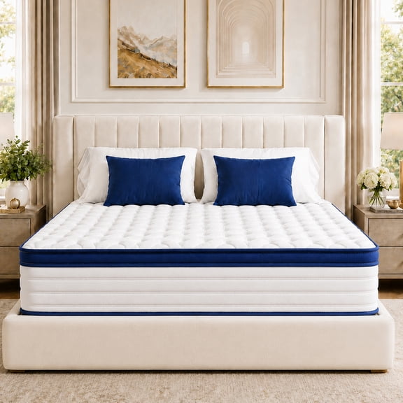 PAPROOS King Mattress, 12 Inch Hybrid Memory Foam Mattress in a Box, Medium Firm King Size Mattress with Pocket Springs, Motion Isolation, Cooling Breathable Fabric, Edge Support, CertiPUR-US, Blue