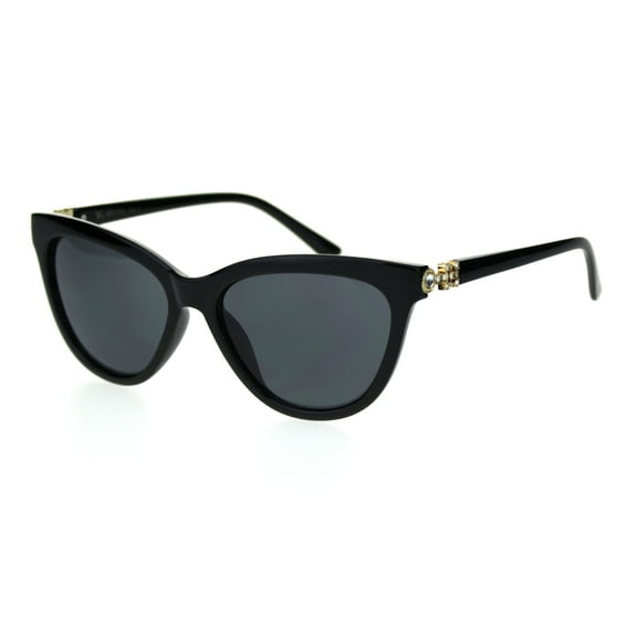 Womens Large Rhinestone Jewel Hinge Oversize Cat Eye Sunglasses Black Gold Black