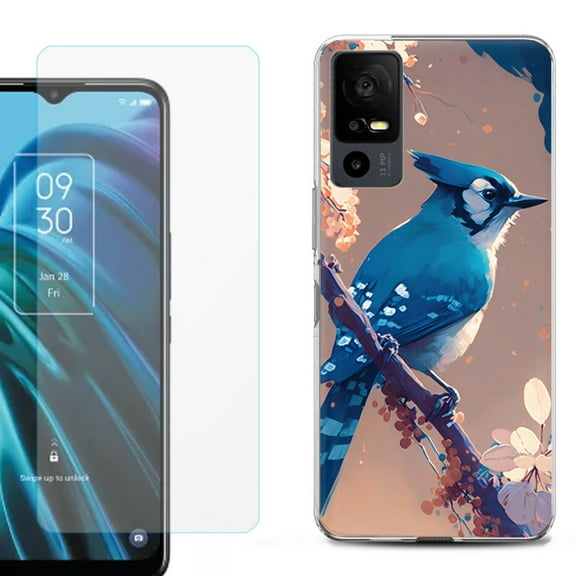 OneToughShield ® for TCL 40 XE 5G Shockproof Fashion Phone Case, with Tempered Glass Screen Protector - Blue Jay