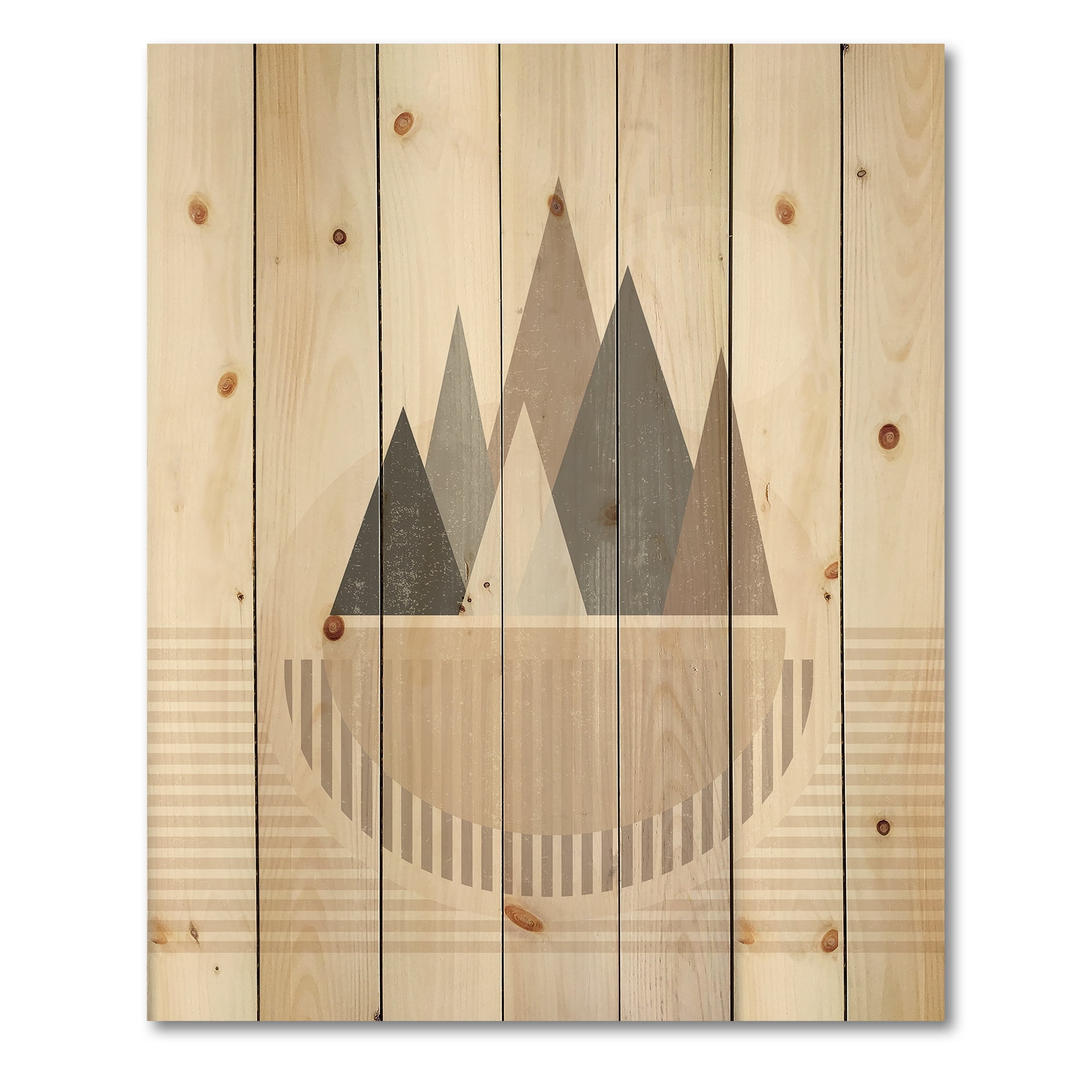 Designart 'Abstract Moon and Sun In Mountains III' Modern Print on Natural Pine Wood