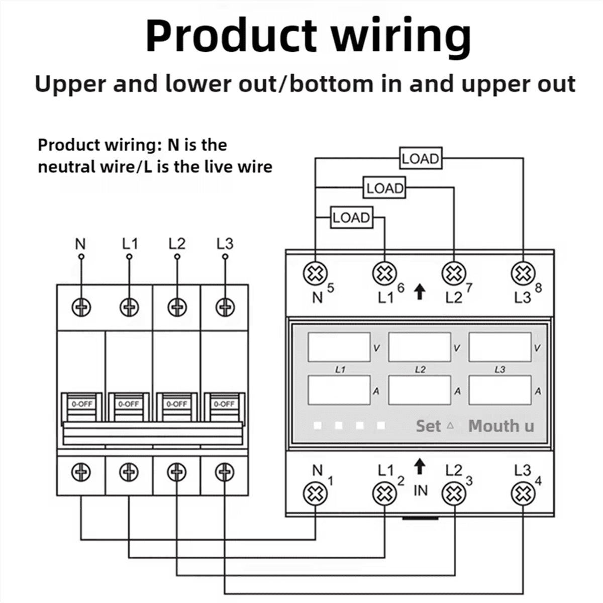 3 Phase Adjustable over and Under Voltage Protector Voltmeter Ammeter Monitor 3P4W Din Rail Current Limit Protection 63A,1 * 3 Phase Over and Under Voltage Protector,White